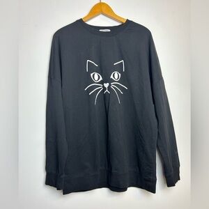 Clozoz T-Shirt Top Women XXL Black Long Sleeve Pima blend Cat Print Soft Comfy